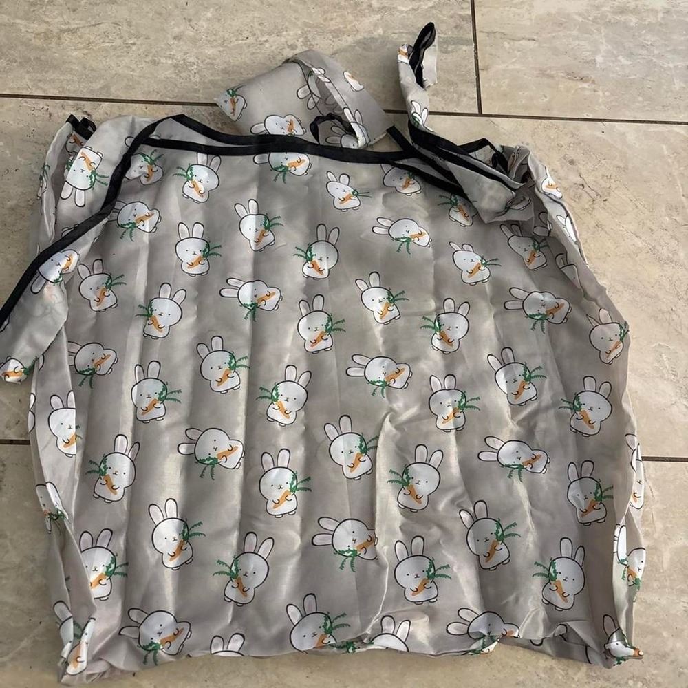 Gray White Bunny Rabbit Reusable Shopping Bag Foldable Kawaii Tote Pouch